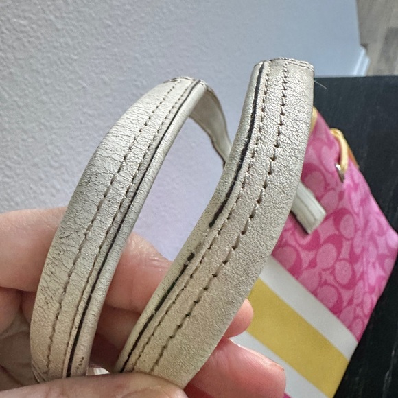 Coach Signature 'C' Legacy Striped Tote Bag Satchell Pink and Yellow - Picture 14 of 16